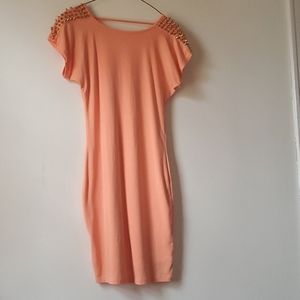 Ladies midi dress peach size small  stretchy